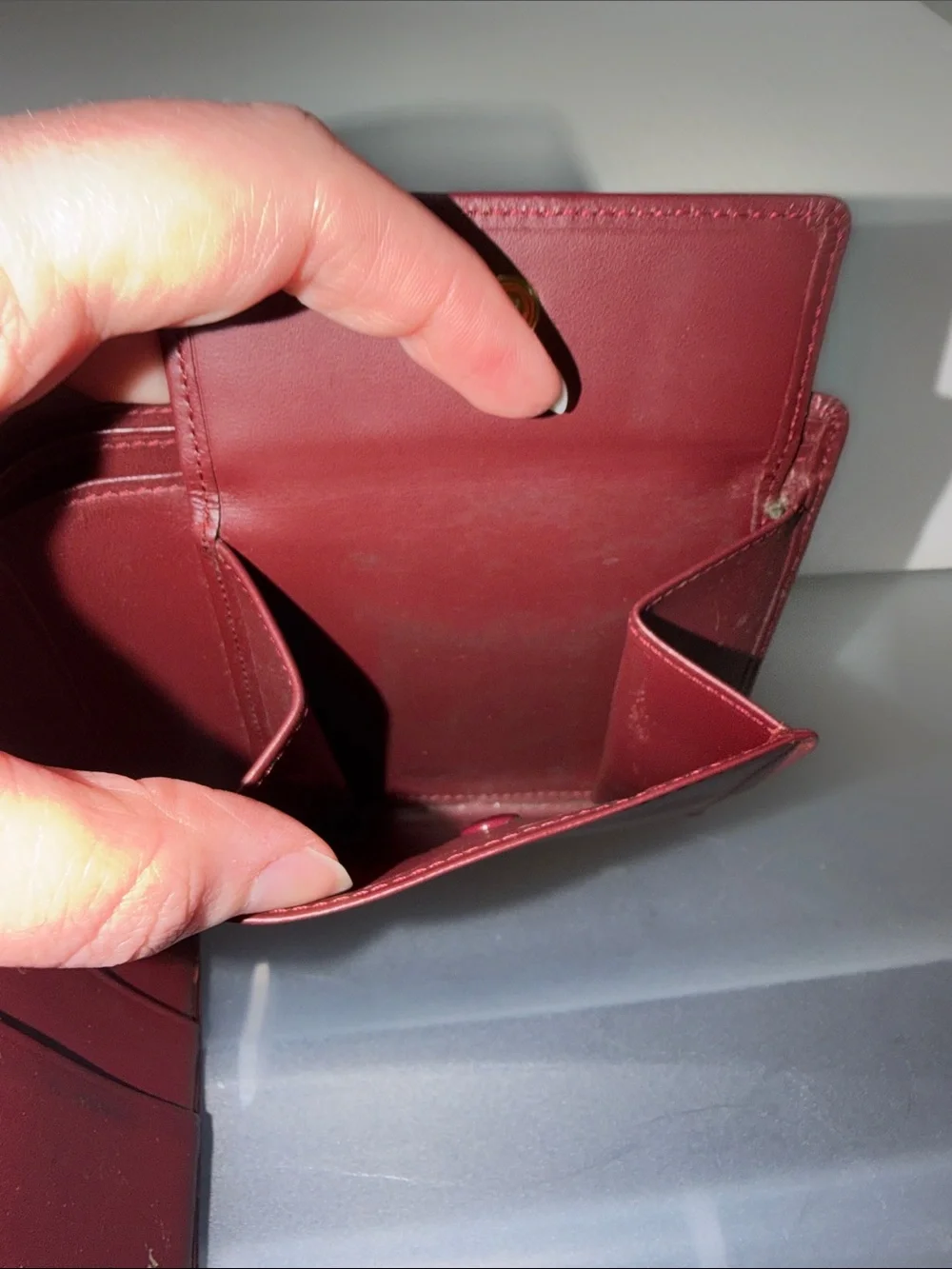 Cartier Must de Cartier Leather Bifold Wallet in Burgundy with Gold Corners